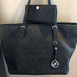Michael Kors black tote and wallet